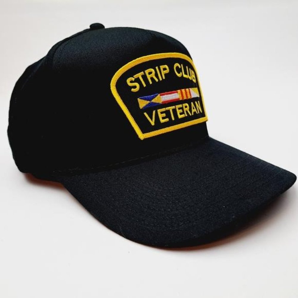 Retro Funny Gag Gift Strip Club Veteran Embroidered Patch Cap Hat Mesh Strapback - Picture 3 of 5